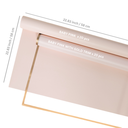 40 Sheets Flower Wrapping Paper | 20 Matte Sheets & 20 Clear Sheets With Gold Edges