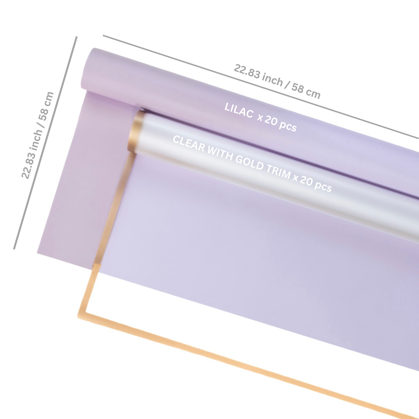 40 Sheets Flower Wrapping Paper | 20 Matte Sheets & 20 Clear Sheets With Gold Edges