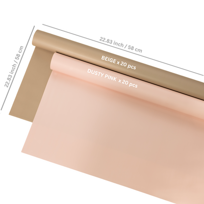 40 Sheets Flower Wrapping Paper | 20 Matte Sheets & 20 Clear Sheets With Gold Edges