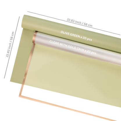 40 Sheets Flower Wrapping Paper | 20 Matte Sheets & 20 Clear Sheets With Gold Edges