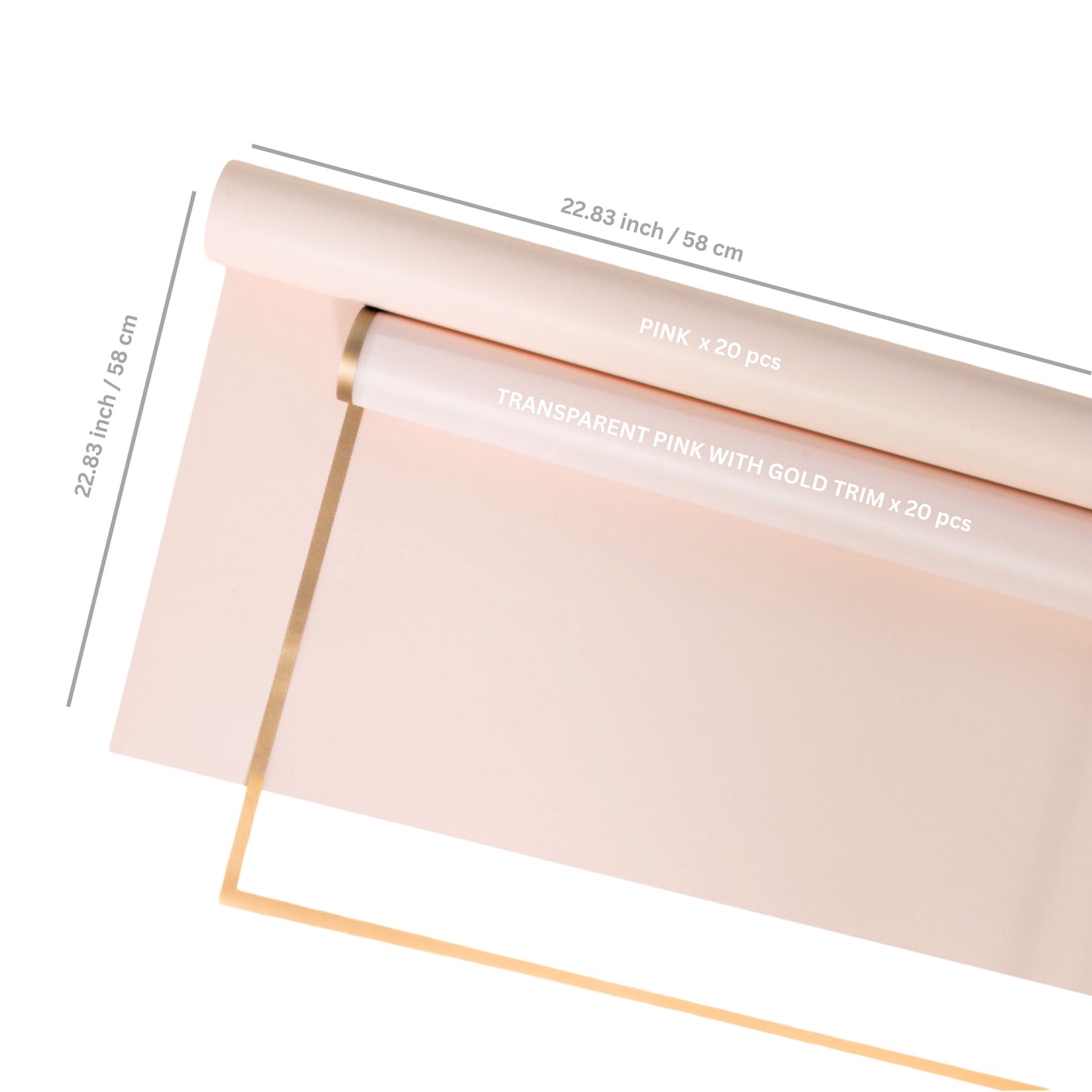 40 Sheets Flower Wrapping Paper | 20 Matte Sheets & 20 Clear Sheets With Gold Edges